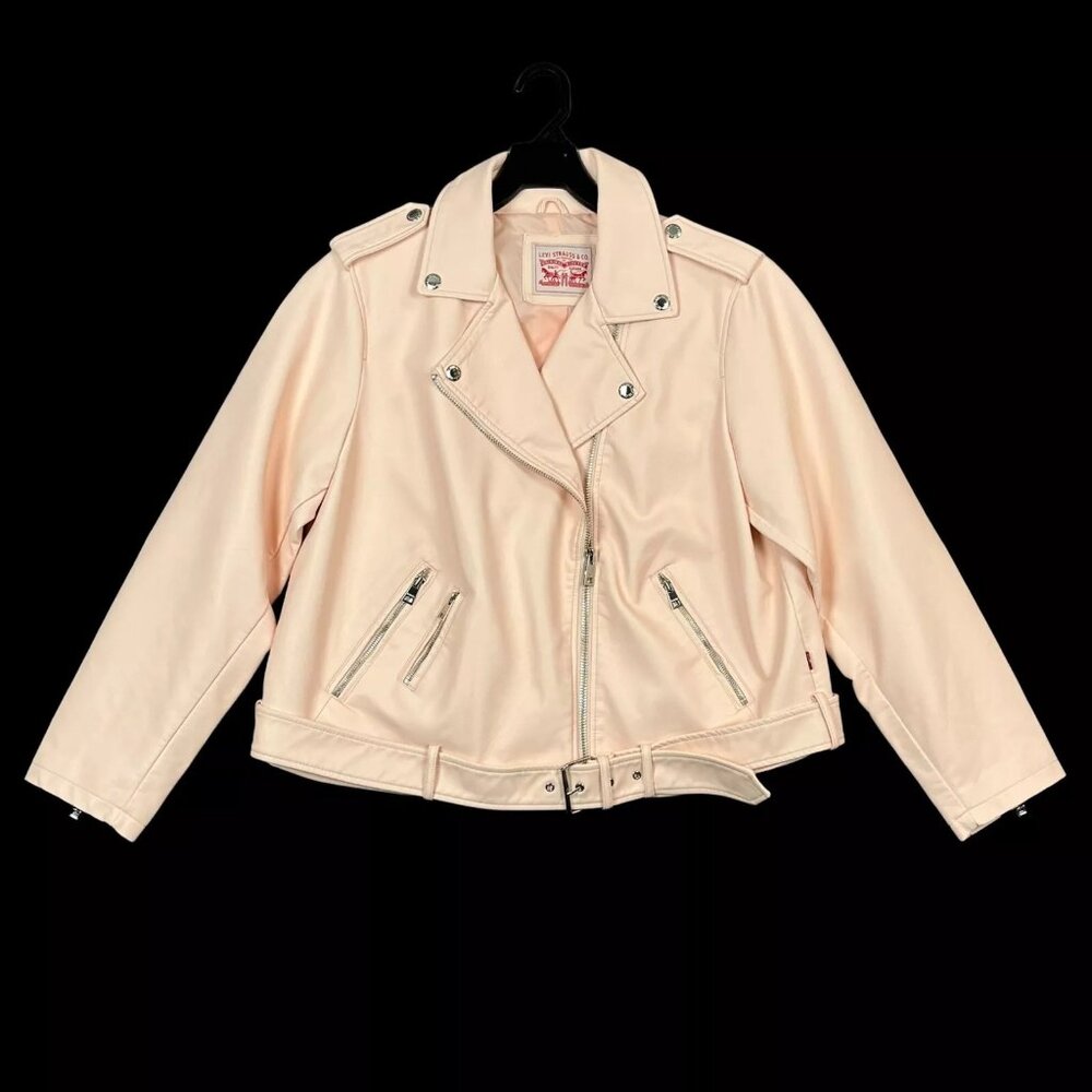 Levi's Women's Faux Leather Motorcycle Jacket Size 1X Light Pink Water Resistant